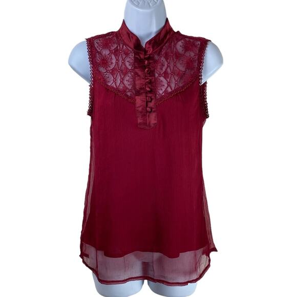 Silk Lace Sleeveless Top Forever 21 Burgundy Size Small - Picture 1 of 5